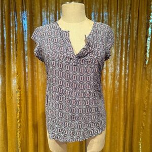 Lucy & Laurel Geometric Blue and Red Blouse